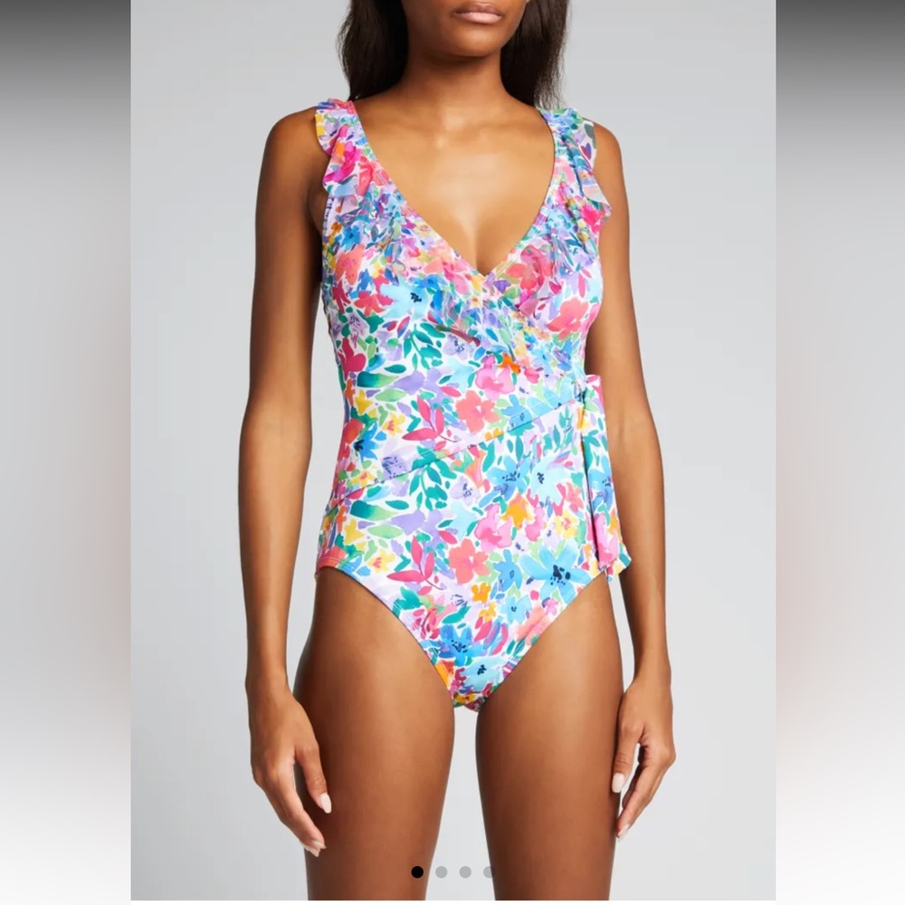 NWT: Tommy Bahama Watercolor Floral Surplice One Piece Swimsuit, size 12